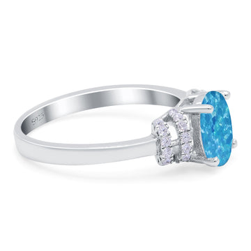 Oval Art Deco Wedding Bridal Ring Lab Created Blue Opal 925 Sterling Silver
